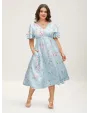 Floral Elastic Waist Tiered Ruffle Sleeve Dress