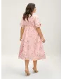 Floral Elastic Waist Tiered Ruffle Sleeve Dress