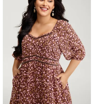 Floral Print Shirred Waist Ruffled Maxi Dress