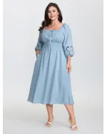 Floral Cut-Out Embroidery Stretchy Waist Midi Dress