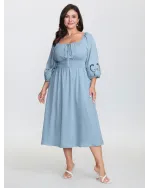 Floral Cut-Out Embroidery Stretchy Waist Midi Dress