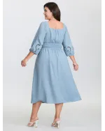 Floral Cut-Out Embroidery Stretchy Waist Midi Dress