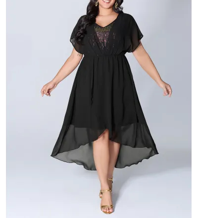 2-in-1 Sheer Sparkly Wrap Midi Dress