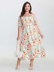 Floral Print Button Placket Maxi Dress